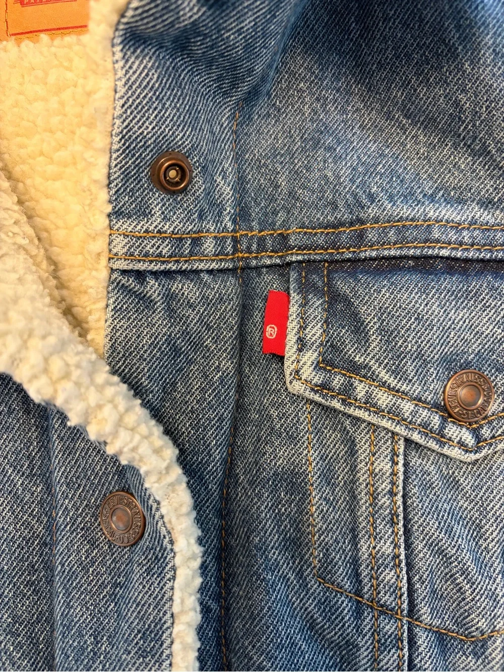 Levi's Blue Denim Sherpa Jacket with Cream Collar
